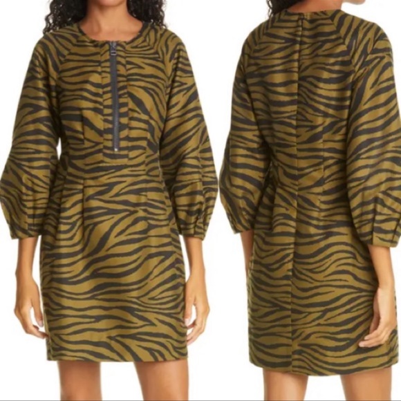 Veronica Beard Navi Zeabra print zipper cotton silk blend olive Dress Sz 4 NWT - Picture 16 of 16